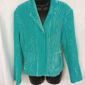 Rhonda Stark Textured Velvet Turquoise  Blazer - Size M, vintage, stretchy